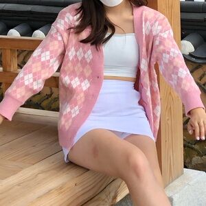 Pink Houndstooth Cardigan